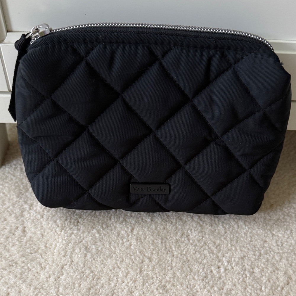 Vera Bradley Black Medium Size Quilted Cosmetic Bag with Vinyl Lining.
